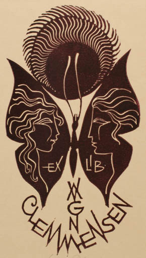 Exlibris by Ladislav Rusek from Czech Republic for Vagn Åge Clemmensen - Portrait Sun Butterfly 