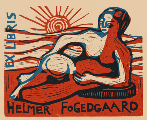 Exlibris by Maria Elisa Leboroni from Italy for Helmer Fogedgaard - Woman Sun 