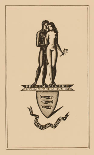 Exlibris by Italio Zetti from Italy for Georgio Balbi - Fish Couple 