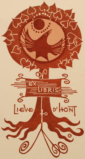 Exlibris by Ladislav Rusek from Czech Republic for Lieve D´Hont - Bird Sun Tree 