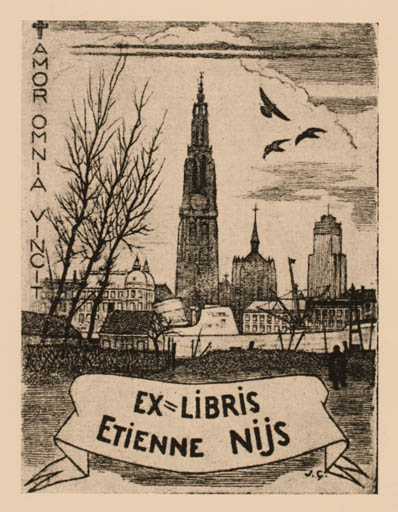 Exlibris by J. Gorus from Belgium for Etienne Nijs - City 