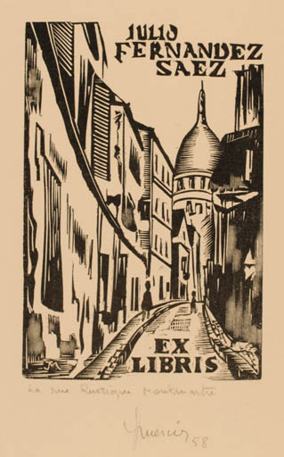 Exlibris by Jocelyn Mercier from France for Julio Fernandez Saez - City 