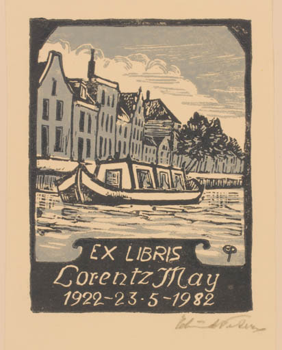 Exlibris by Edmund Peter from Denmark for Lorentz May - City Ship/Boat 