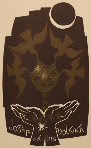 Exlibris by Ladislav Rusek from Czech Republic for Josef Dolivka - Bird Hand(s) 