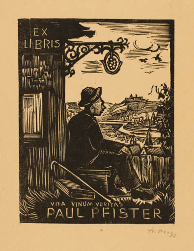 Exlibris by Herbert S. Ott from Germany for Paul Pfister - Scenery/Landscape Man 