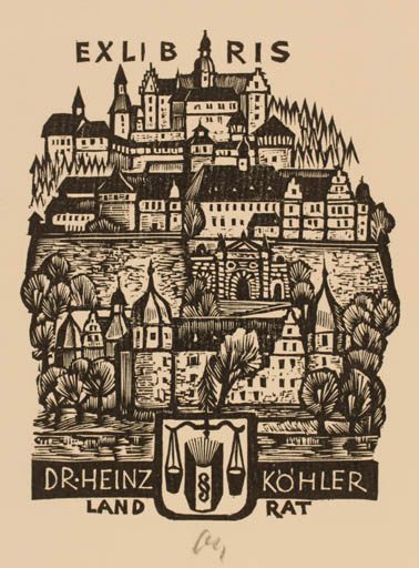 Exlibris by Herbert S. Ott from Germany for Dr. Heinz Köhler - Castle/Palace City 