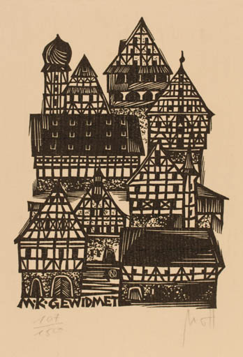 Exlibris by Norbert H. Ott from Germany for .K. Gedwidmet - City 