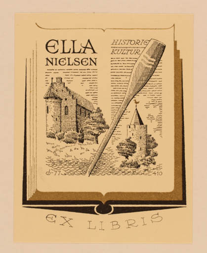 Exlibris by Christian Blæsbjerg from Denmark for Ella Nielsen - Book Castle/Palace 