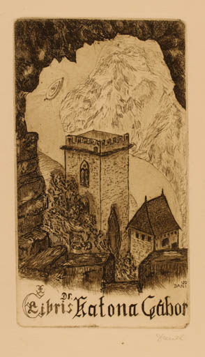 Exlibris by Victor Dàniel from Hungary for Dr. Katona Gabòr - Castle/Palace 