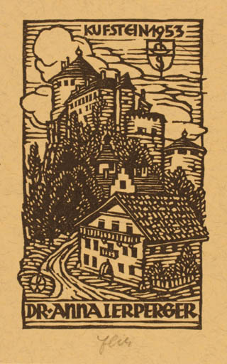 Exlibris by Otto Teil from Austria for Dr. Anna Lerperger - Castle/Palace 