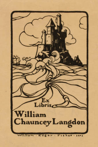 Exlibris by William Edgar Fisher from Great Britain for William Chauncey Langdon - Castle/Palace Jugend 