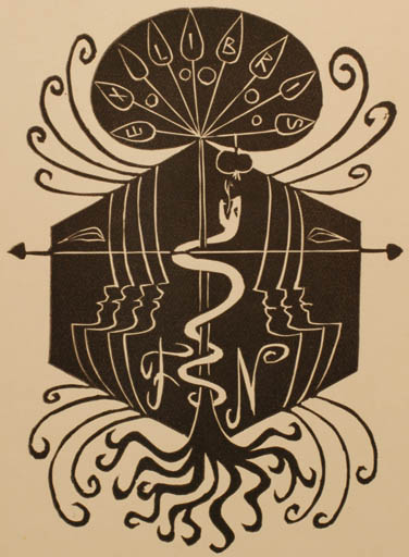 Exlibris by Ladislav Rusek from Czech Republic for ? F. N. - Adam and Eve Monogram Religion 