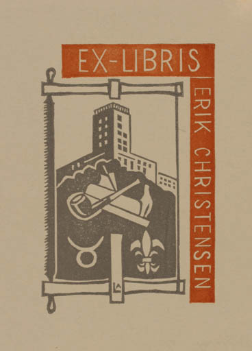 Exlibris by Lorentz May from Denmark for Erik Christensen - Architecture 