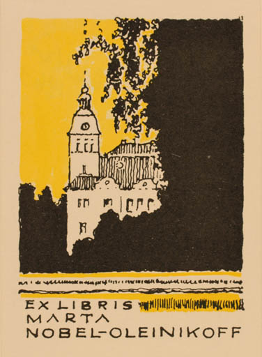 Exlibris by Marius af Schultén from Finland for Marta Nobel/Oleinikoff - Castle/Palace 