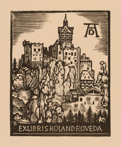 Exlibris by Erich Schöner from Austria for Roland Roveda - Castle/Palace 