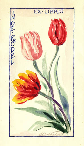 Exlibris by Edmund Peter from Denmark for Inge Rödel - Flower Flora 