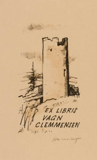 Exlibris by Stanislav  Hlinovsky from Czech Republic for Vagn Åge Clemmensen - Ruin 