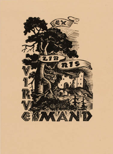 Exlibris by Johannes Juhansoo from Estonia for Virve Mänd - Ruin Tree 