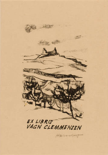 Exlibris by Stanislav  Hlinovsky from Czech Republic for Vagn Åge Clemmensen - Scenery/Landscape Ruin 