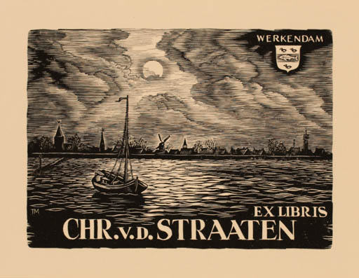 Exlibris by Thijs Mauve from Netherland for Chr. van der Straaten - City Maritime Ship/Boat 