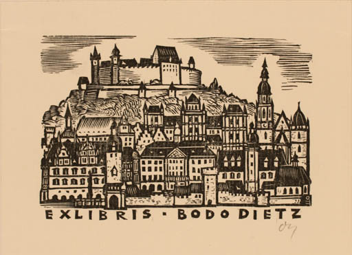 Exlibris by Herbert S. Ott from Germany for Bodo Dietz - Castle/Palace City 