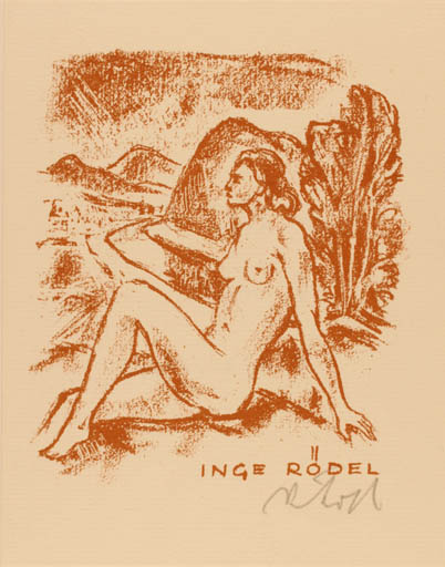 Exlibris by Rudolf Koch from Germany for Inge Rödel - Woman Scenery/Landscape 