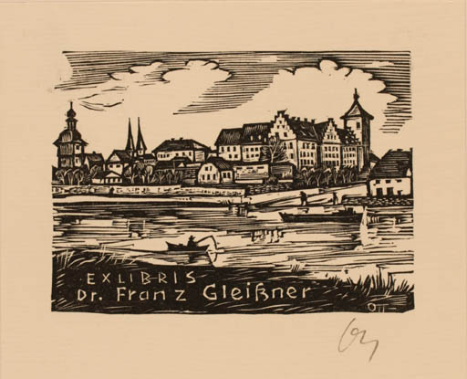 Exlibris by Herbert S. Ott from Germany for Dr. Franz Gleiszner - City 