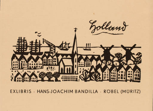 Exlibris by Werner Schinko from Germany for Röbel & Bandilla, Hans-Joachim Müritz - City 