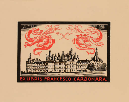 Exlibris by Charles Favet from France for Francesco Carbonara - Castle/Palace 