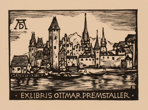 Exlibris by Erich Schöner from Austria for Ottmar Premstaller - City 