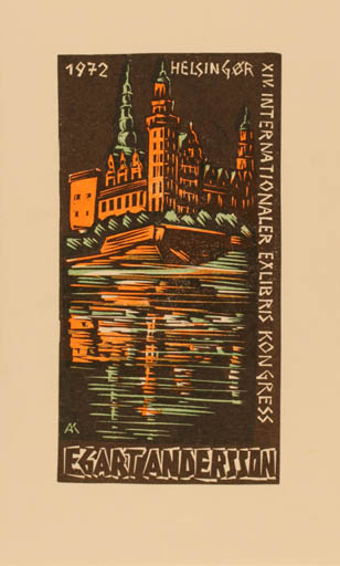 Exlibris by Kàroly Andrusko from Yugoslavia for Egart Andersson - Castle/Palace 