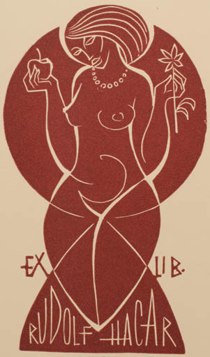 Exlibris by Ladislav Rusek from Czech Republic for Rudolf Hacar - Woman 