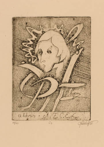 Exlibris by Grazina Didelyte from Lithuania for ? A.F.C.E.L. - Portrait 