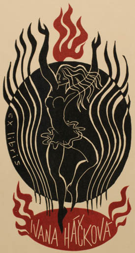 Exlibris by Ladislav Rusek from Czech Republic for Ivana Hackova - Dancing Woman Theater/Cirkus 