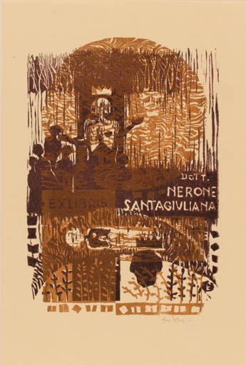 Exlibris by Lenke Diskay from Hungary for Dr. Nerone Santagiuliana - 