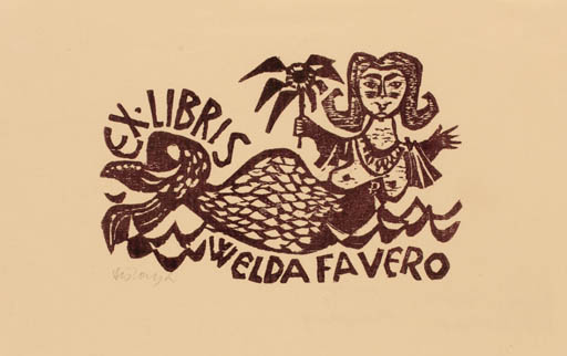 Exlibris by Lenke Diskay from Hungary for Welda Favero - Mermaid 