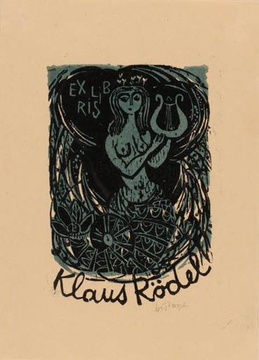 Exlibris by Lenke Diskay from Hungary for Klaus Rödel - Mermaid 