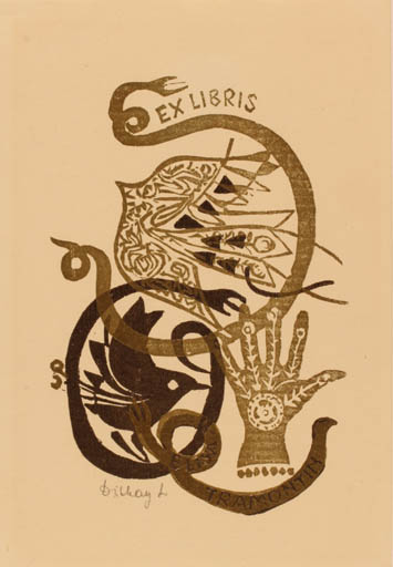 Exlibris by Lenke Diskay from Hungary for Elisa Tramontin - Bird Hand(s) 