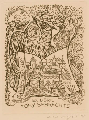 Exlibris by Silvi Väljal from Estonia for Tony Sebrechts - Owl 