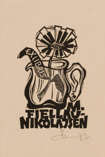 Exlibris by Zbigniew Dolatowski from Poland for Fiellau Nikokolajsen - Flower 