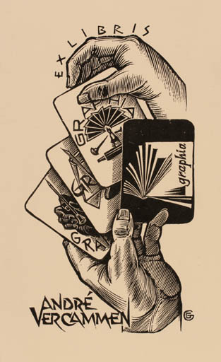 Exlibris by Gerard Gaudaen from Belgium for Andre Vercammen - Hand(s) Sport/game 