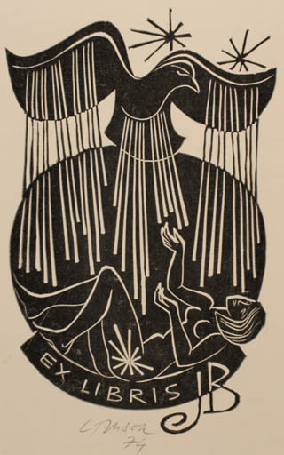 Exlibris by Ladislav Rusek from Czech Republic for ? J. B. - Bird Woman 