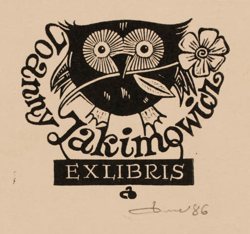 Exlibris by Zbigniew Dolatowski from Poland for Joanny Jakimowich - Bird Owl 