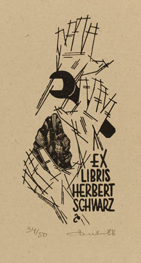 Exlibris by Zbigniew Dolatowski from Poland for Herbert Schwarz - Working Hand(s) 