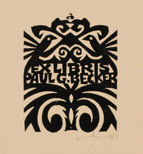 Exlibris by Zbigniew Dolatowski from Poland for Paul G. Becker - Bird Ornament 