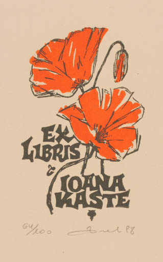 Exlibris by Zbigniew Dolatowski from Poland for Ioana Kaste - Flower 