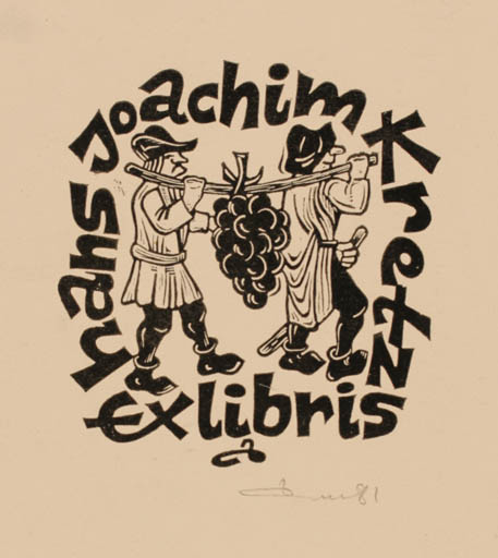 Exlibris by Zbigniew Dolatowski from Poland for Dr. Hans-Joachim Kretz - Wine 