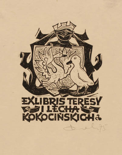 Exlibris by Zbigniew Dolatowski from Poland for Lecha Kokocinskiego - Heraldry 