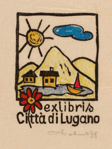 Exlibris by Zbigniew Dolatowski from Poland for Citta di Lugano - Exlibris Congress Scenery/Landscape Sun 