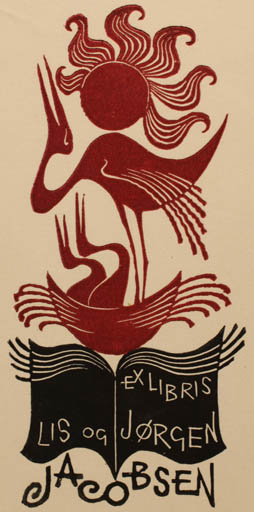 Exlibris by Ladislav Rusek from Czech Republic for Lis og Joergen Jacobsen - Book Bird Sun 